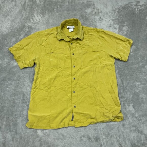 Columbia Mens Yellow Short Sleeve Button-Up Shirt L Modal Blend 6354 - Picture 1 of 7